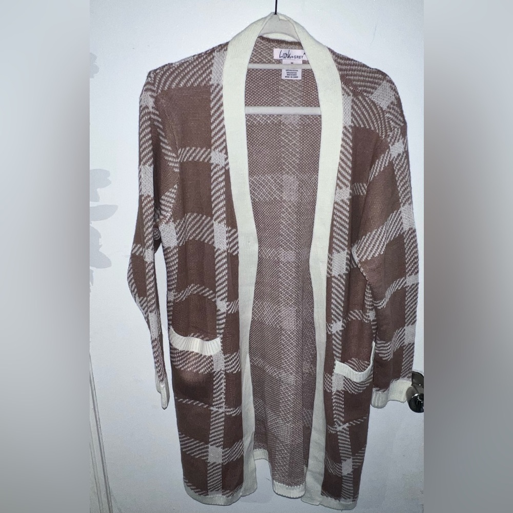 Brown and white long cardigan